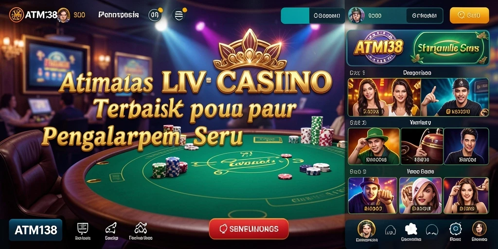 Screenshot gameplay Live Casino ATM138 menampilkan dealer profesional dan pemain yang antusias.
