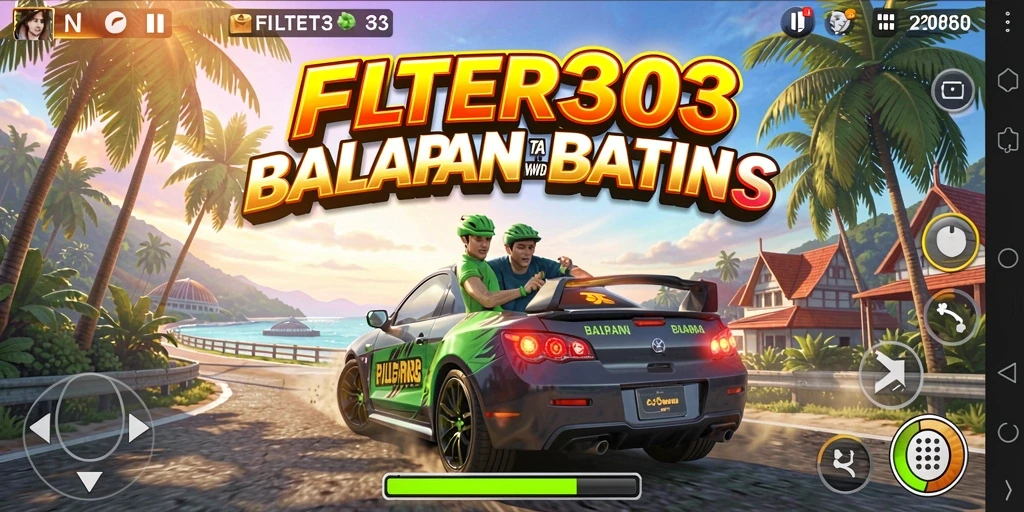 Gameplay seru di FILTER303 dengan balapan menantang dan mobil kustomisasi.