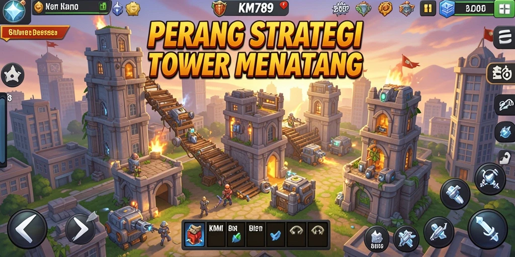 Tangkapan layar utama menampilkan pertempuran strategis dalam game Tower Defense.