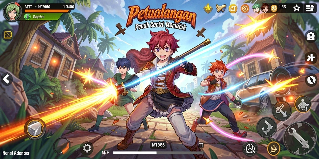 Screenshot menampilkan aksi seru dan karakter anime dalam MT966.