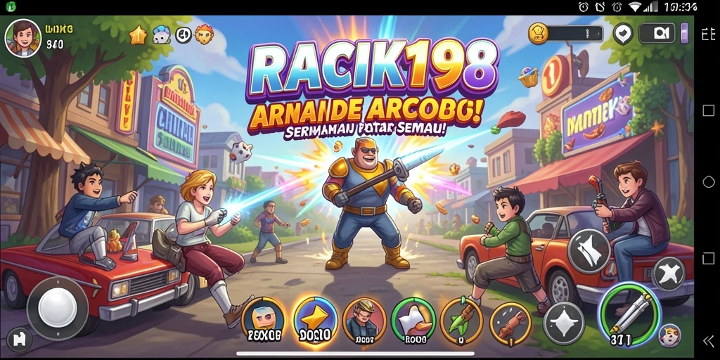 Tampilan gameplay Arcade menegangkan dan penuh warna di RACIK198.