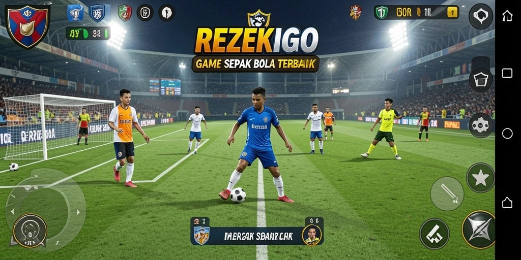 Screenshot gameplay REZEKIGO yang penuh aksi sepak bola.
