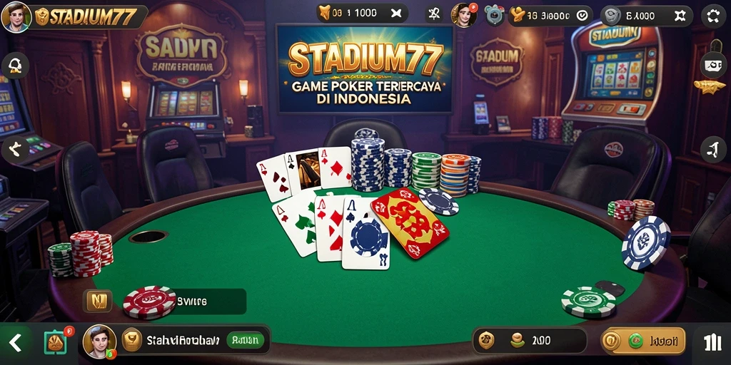 Screenshot utama STADIUM77 menampilkan gameplay Poker yang mendebarkan.