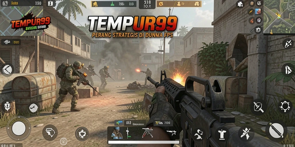 Tangkapan layar TEMPUR99 menampilkan aksi pertempuran FPS yang intens.