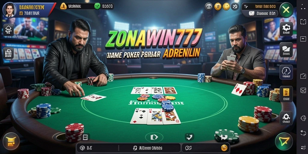 Gameplay ZONAWIN777 dengan suasana penuh tantangan poker.